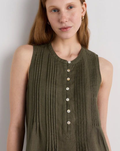 100% European Linen Sleeveless Swing Dress - XS / Classic Mini Gingham