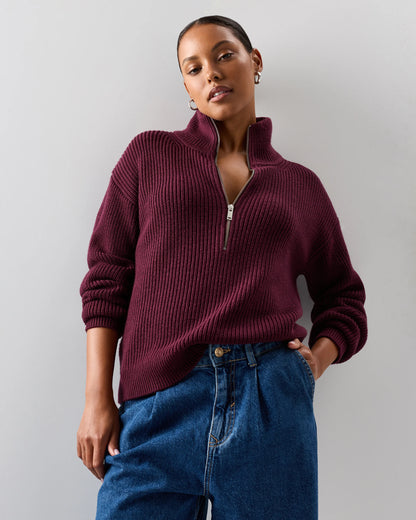 Australian Merino Wool Half Zip Sweater - XS / Heather Grey
