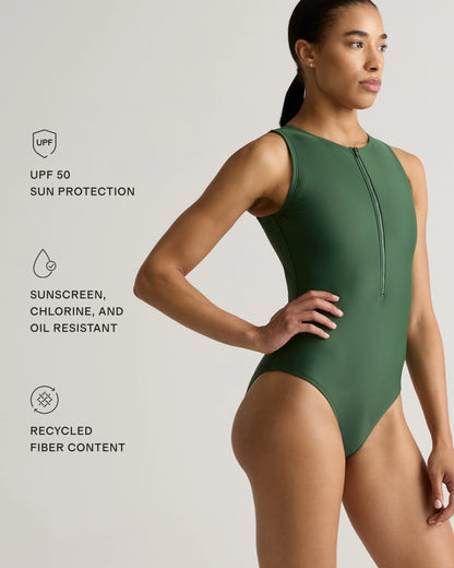 Italian Zip-Front One-Piece Swimsuit - XS / Lagoon Teal Blue