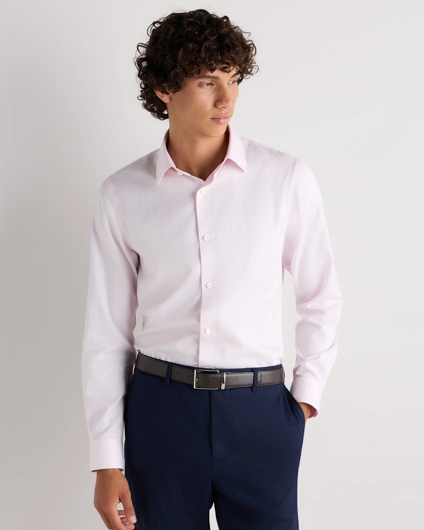Supima Cotton Herringbone Dress Shirt - S / Blue Stripe
