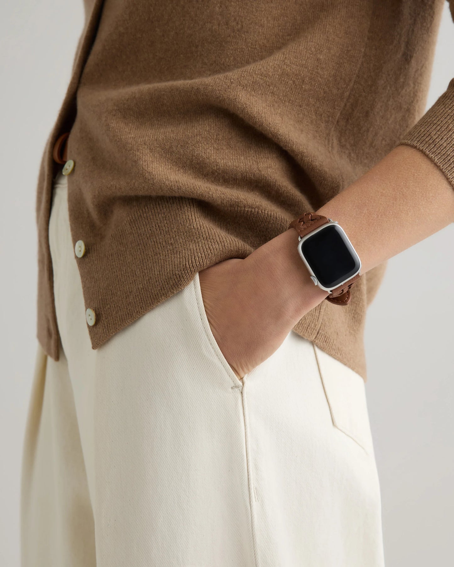 Braided Leather Smartwatch Band - 38mm - 42mm / Dark Brown