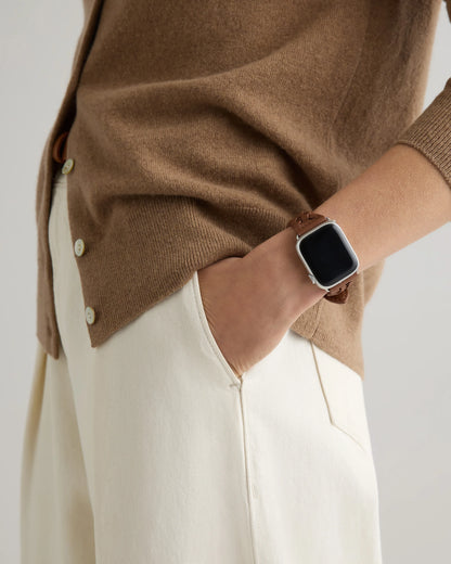 Braided Leather Smartwatch Band - 38mm - 42mm / Dark Brown