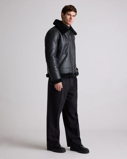 100% Shearling Bomber Jacket - S / Dark Brown