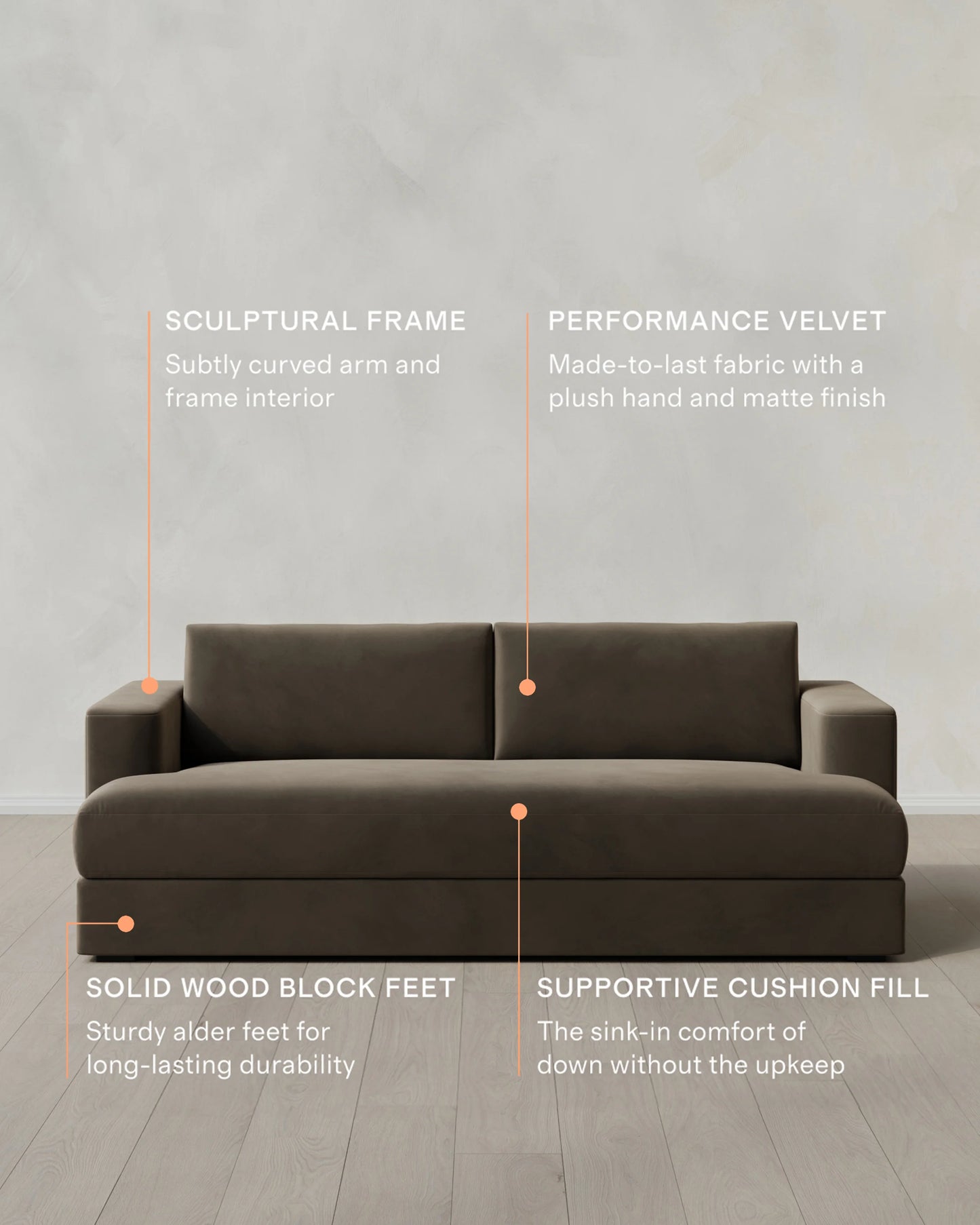 Sierra Curved Arm Sofa in Performance Velvet - 7ft / Sable