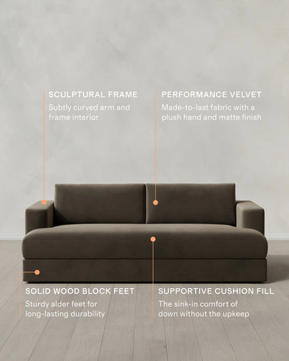 Sierra Curved Arm Sofa in Performance Velvet - 7ft / Sable