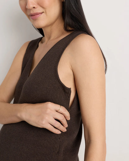 Cotton Cashmere Maternity and Nursing V-Neck Tank - XS / Mocha Heather