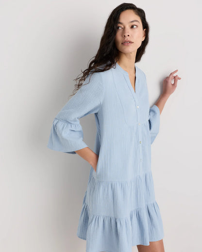 100% Organic Cotton Gauze Long Sleeve Tiered Mini Dress - XS / Amaranth Pink