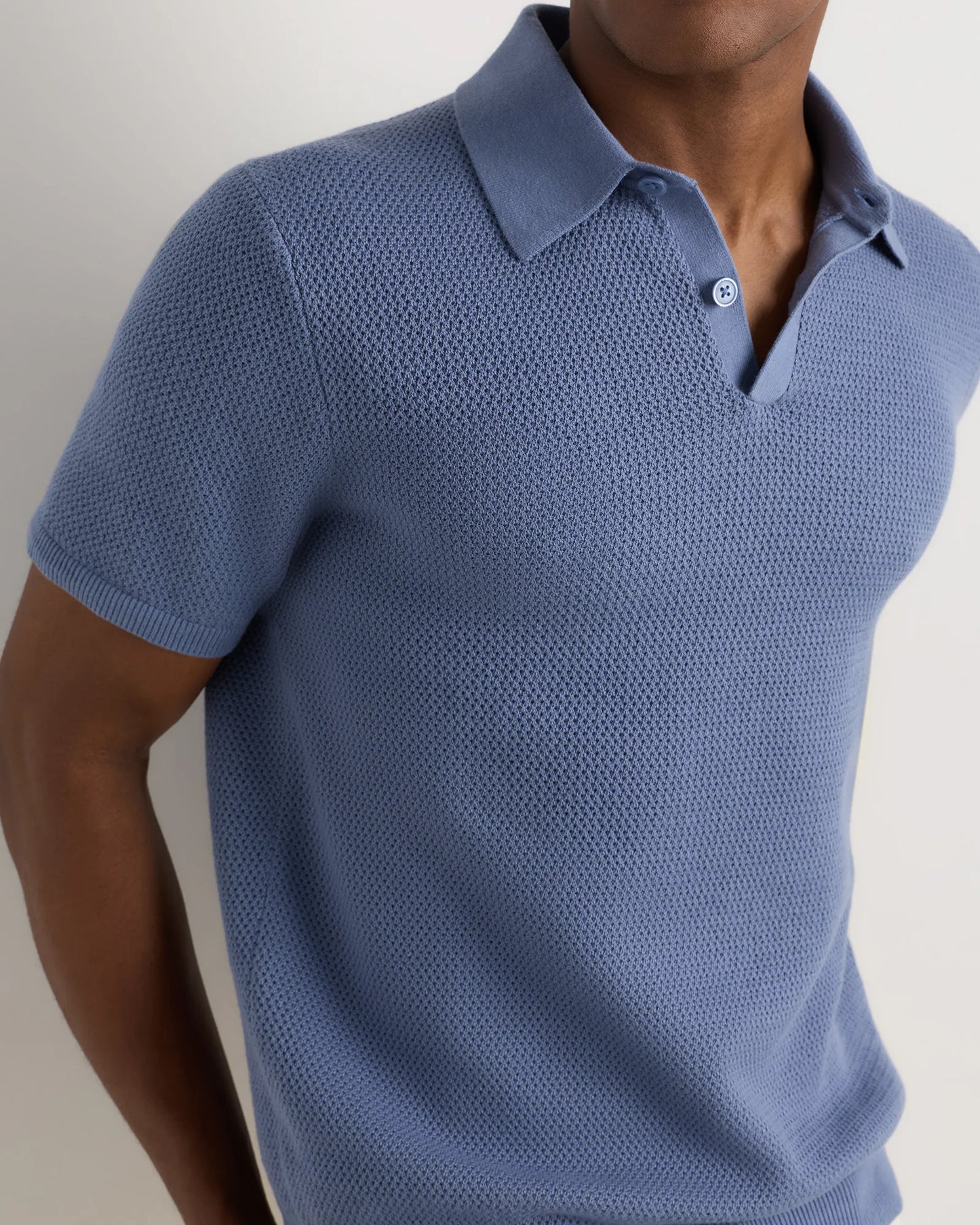 100% Organic Cotton Mesh-Stitch Sweater Polo - XS / Charcoal