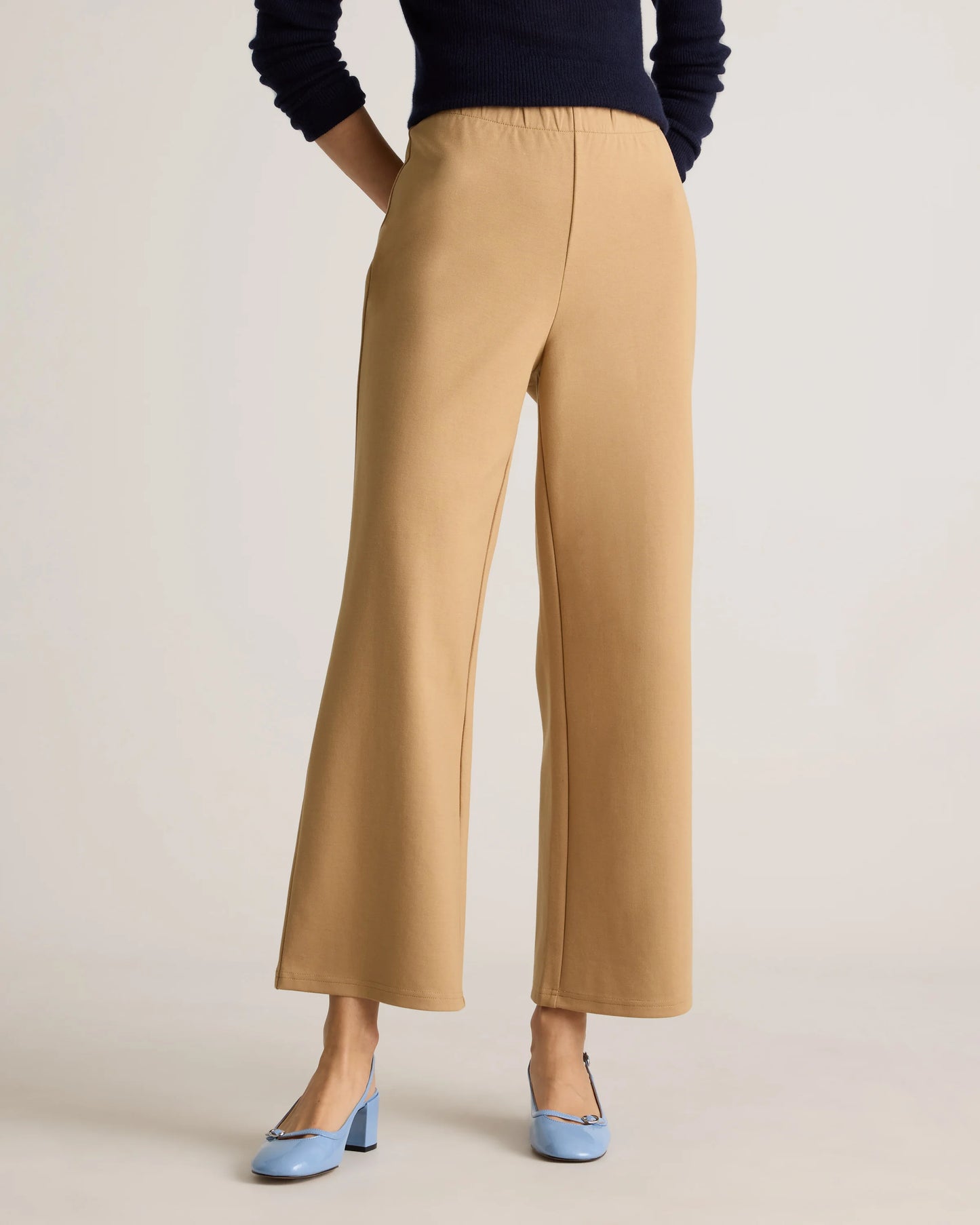 Organic Cotton Double Knit Wide Leg Pants - XS / Bold Black