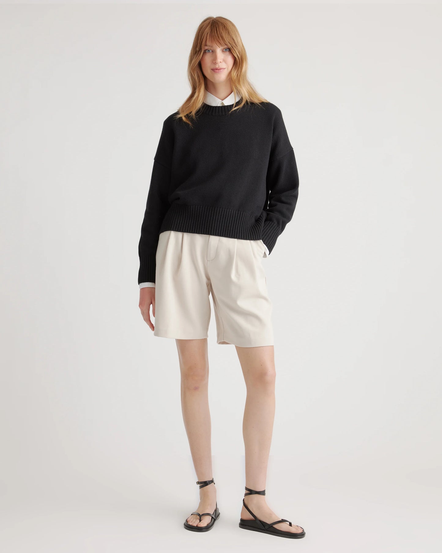 100% Organic Cotton Boyfriend Crew Sweater - XS / Speckled Beige