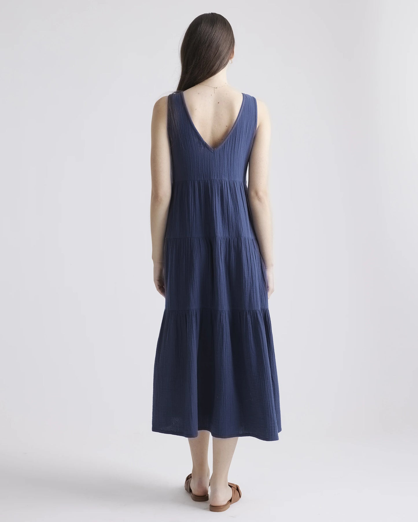 100% Organic Cotton Gauze Tiered Maxi Dress - XS / Indigo Blue