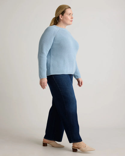 100% Organic Cotton Fisherman Crew Sweater - 1X / Blue Sapphire