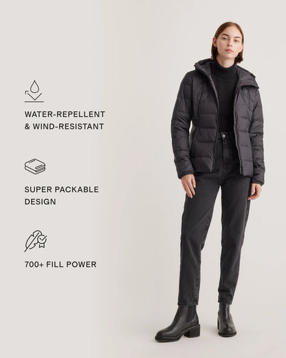 Lightweight Down Packable Puffer Hooded Jacket - XS / Navy
