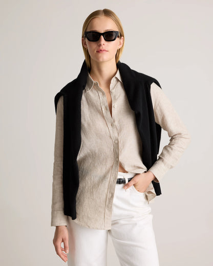 100% European Linen Long Sleeve Shirt - XS / Blue Pinstripe