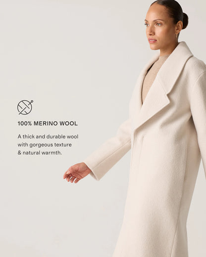 100% Merino Wool Shawl Collar Long Coat - XS / Heather Bone