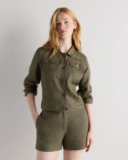 100% European Linen Trouser Shorts - 0 / Bayberry Olive