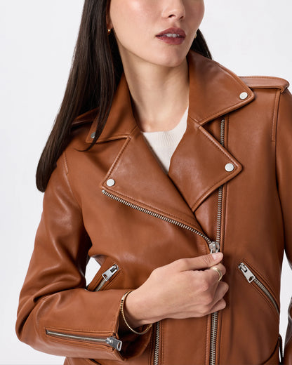 100% Leather Motorcycle Jacket - XS / Cognac