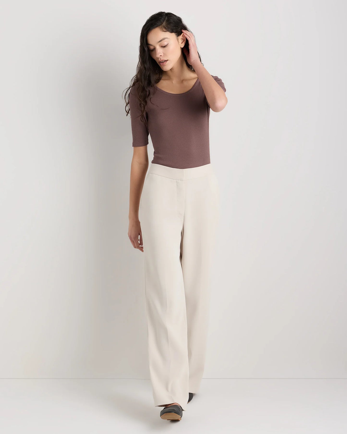 Organic Cotton Micro-Rib Elbow Sleeve Tee - XS / Moonstone Blue