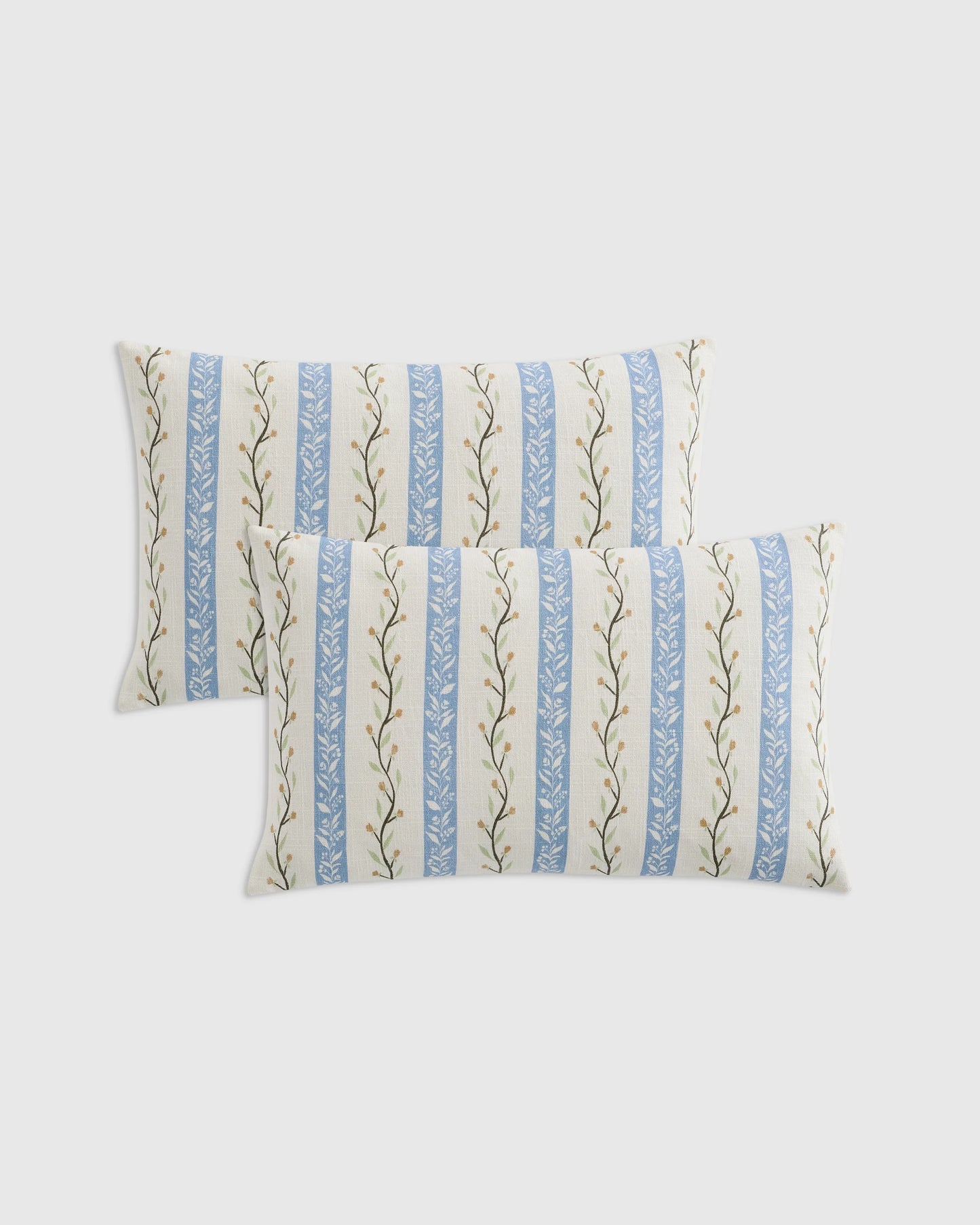 Floral Vine Cotton Pillow Cover (Set of 2) - 12x20 / Light Blue Stripe