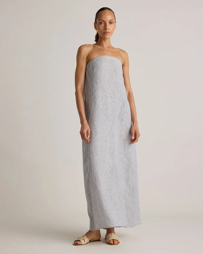 100% European Linen Strapless Maxi Dress - XS / Brick Red Heirloom Floral