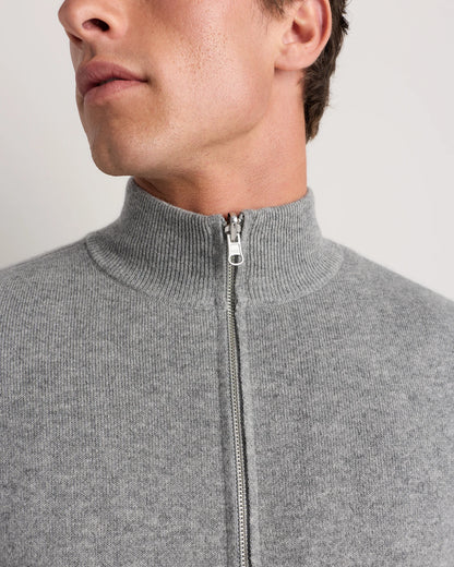 100% Reversible Cashmere Full Zip Sweater - S / Black/Charcoal