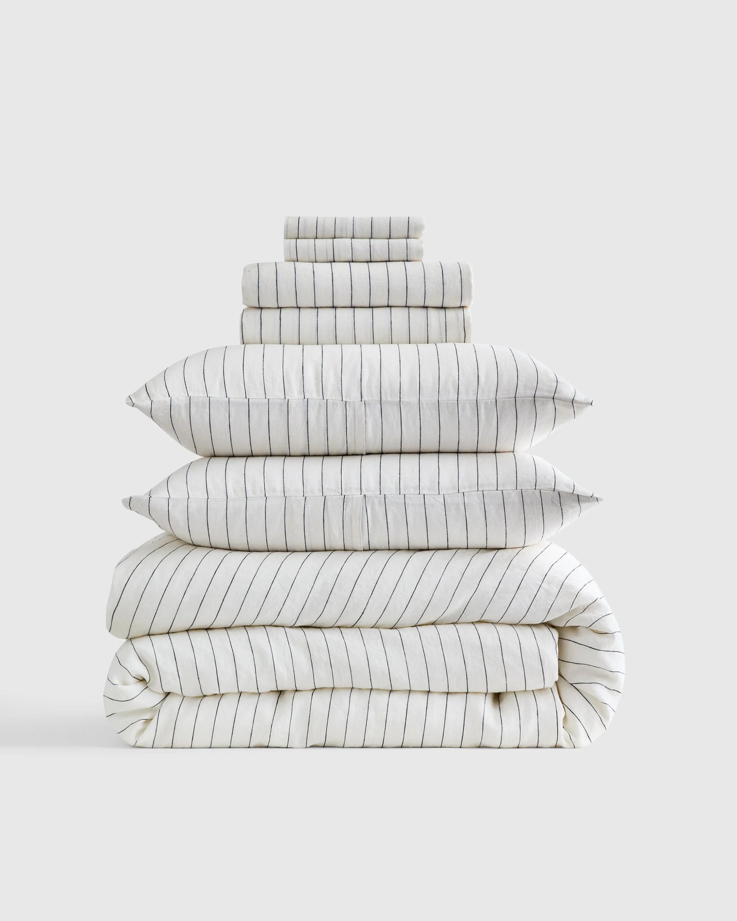 European Linen Deluxe Bedding Bundle - Twin / Willowleaf/White Stripe