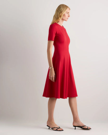 Ultra-Stretch Ponte Short Sleeve Midi Dress - XS / Ruby Red