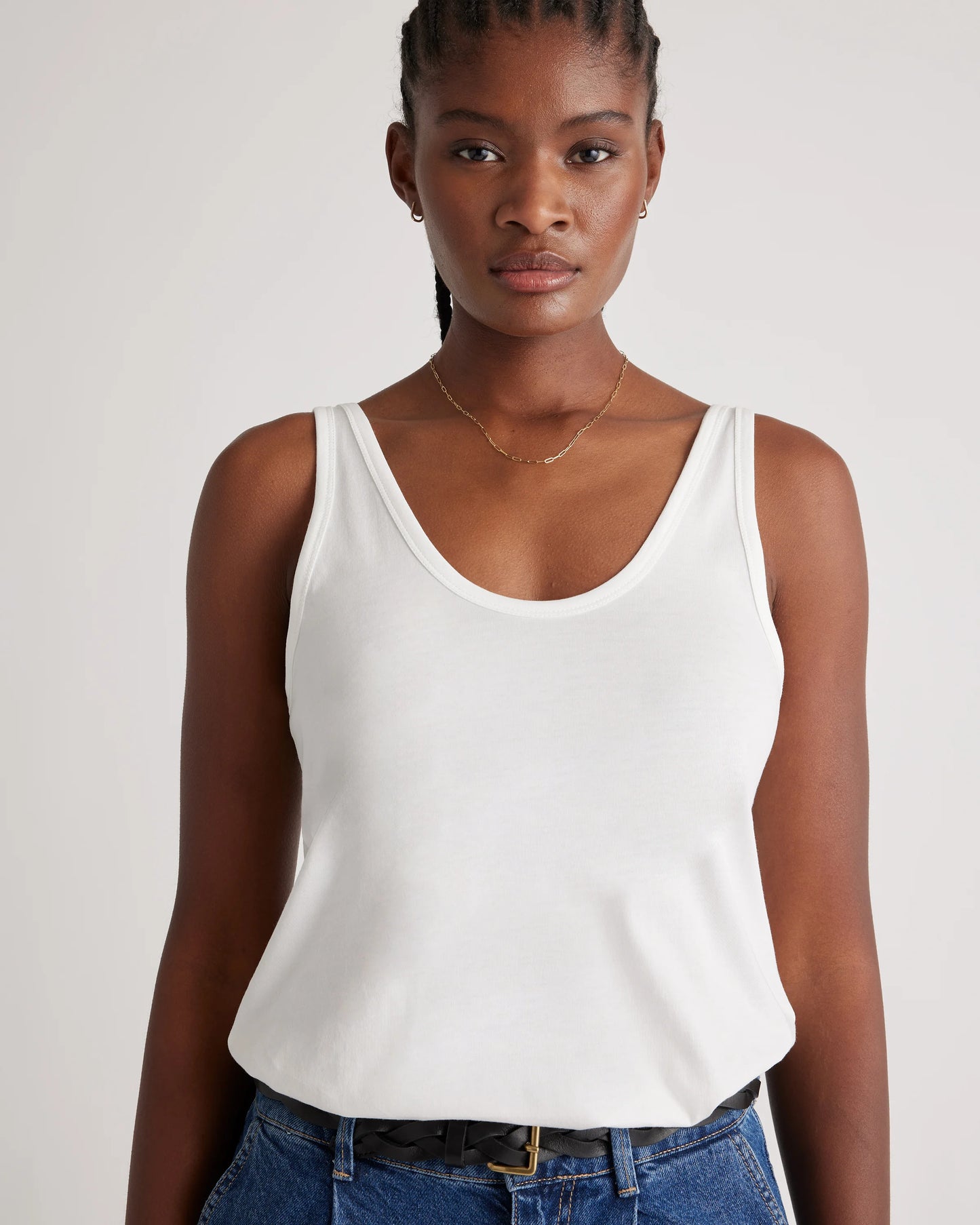 Cotton Modal Double Scoop Neck Tank - XS / Navy