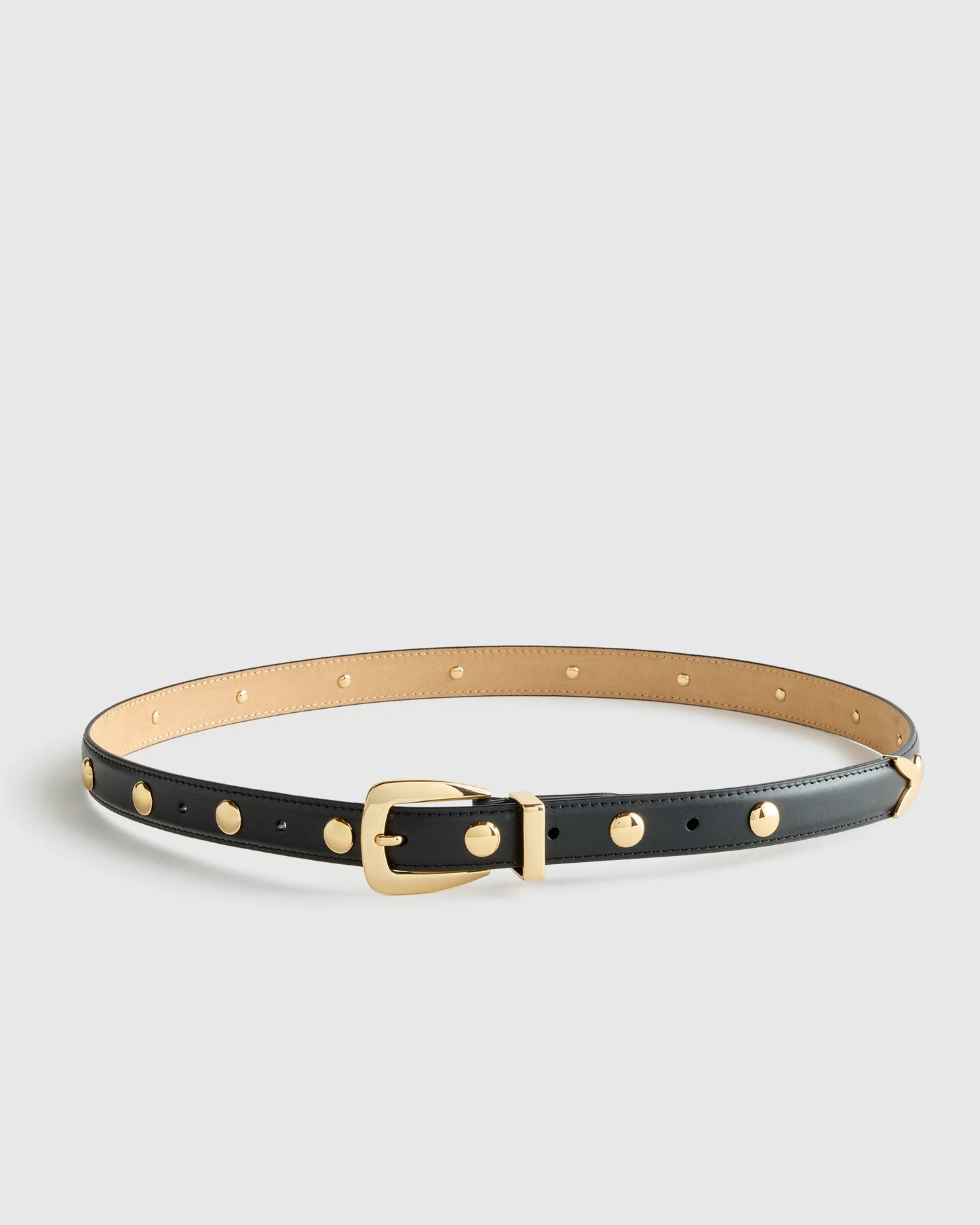 Alyssa European Leather Studded Skinny Belt - XS / Black/Silver