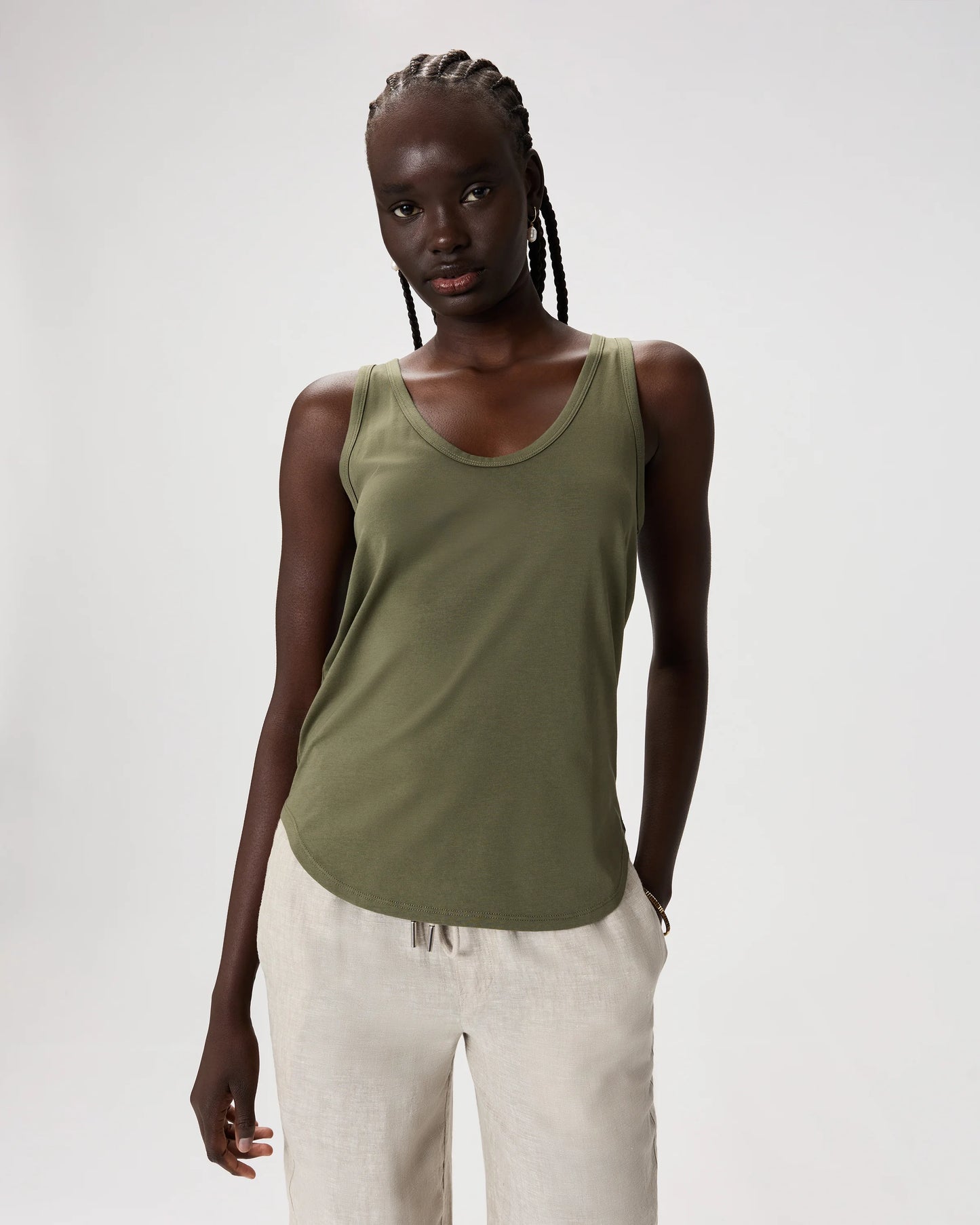 Cotton Modal Double Scoop Neck Tank - XS / Navy