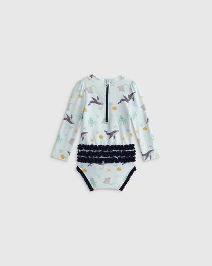 Long Sleeve Tie One-Piece Swimsuit - 0-3M / Soft Ditsy Floral