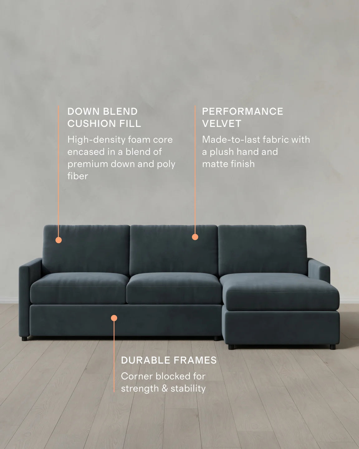 Brennan Chaise Sectional in Performance Velvet - Right Arm / Pine
