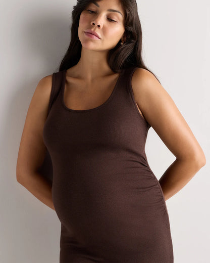 Bamboo Rib Maternity Sleeveless Mini Dress - XS / Black