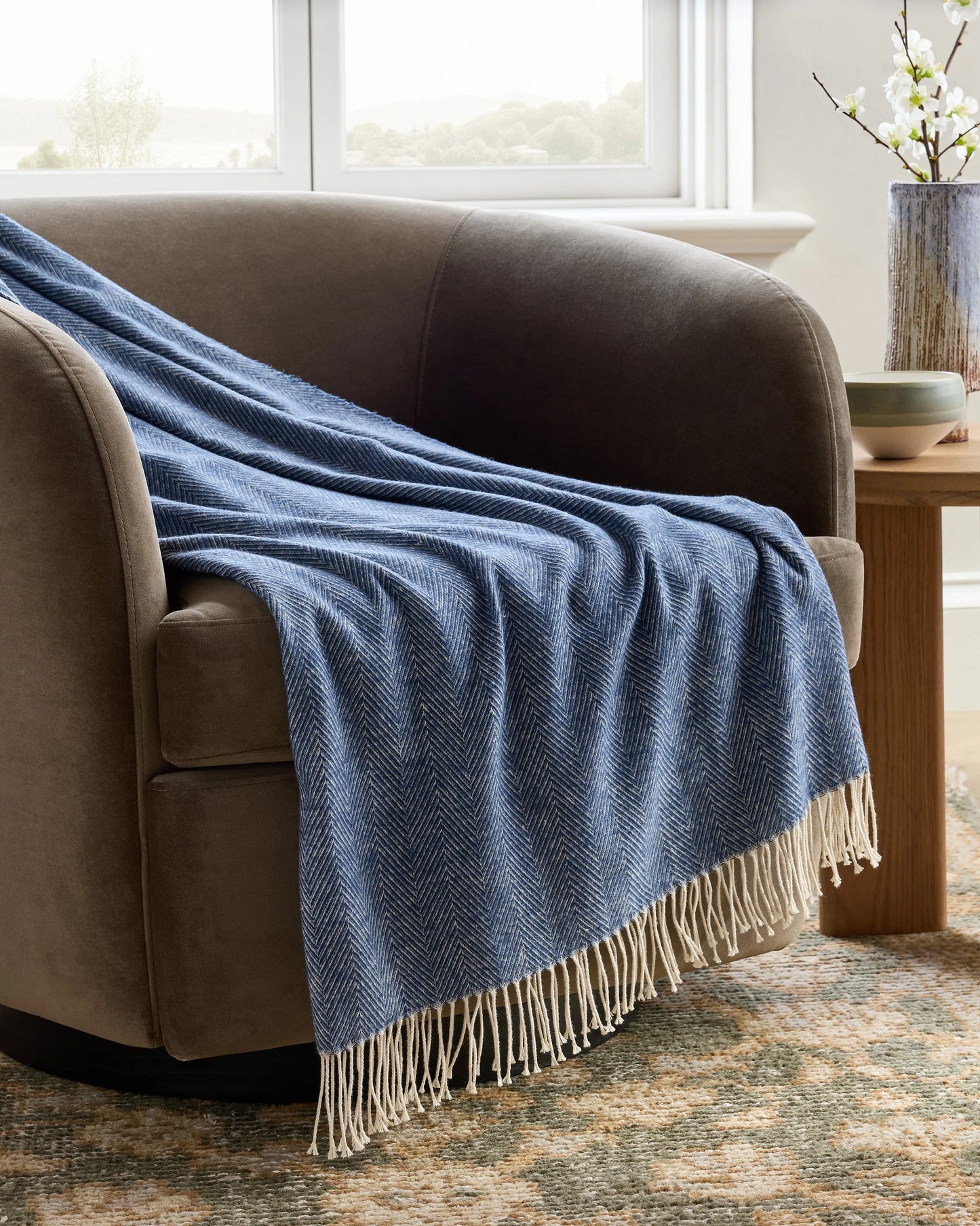 Lightweight Italian Cotton Herringbone Throw - One Size / Mushroom