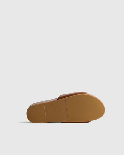 Italian Leather Platform Slide Sandal - 5 / Black