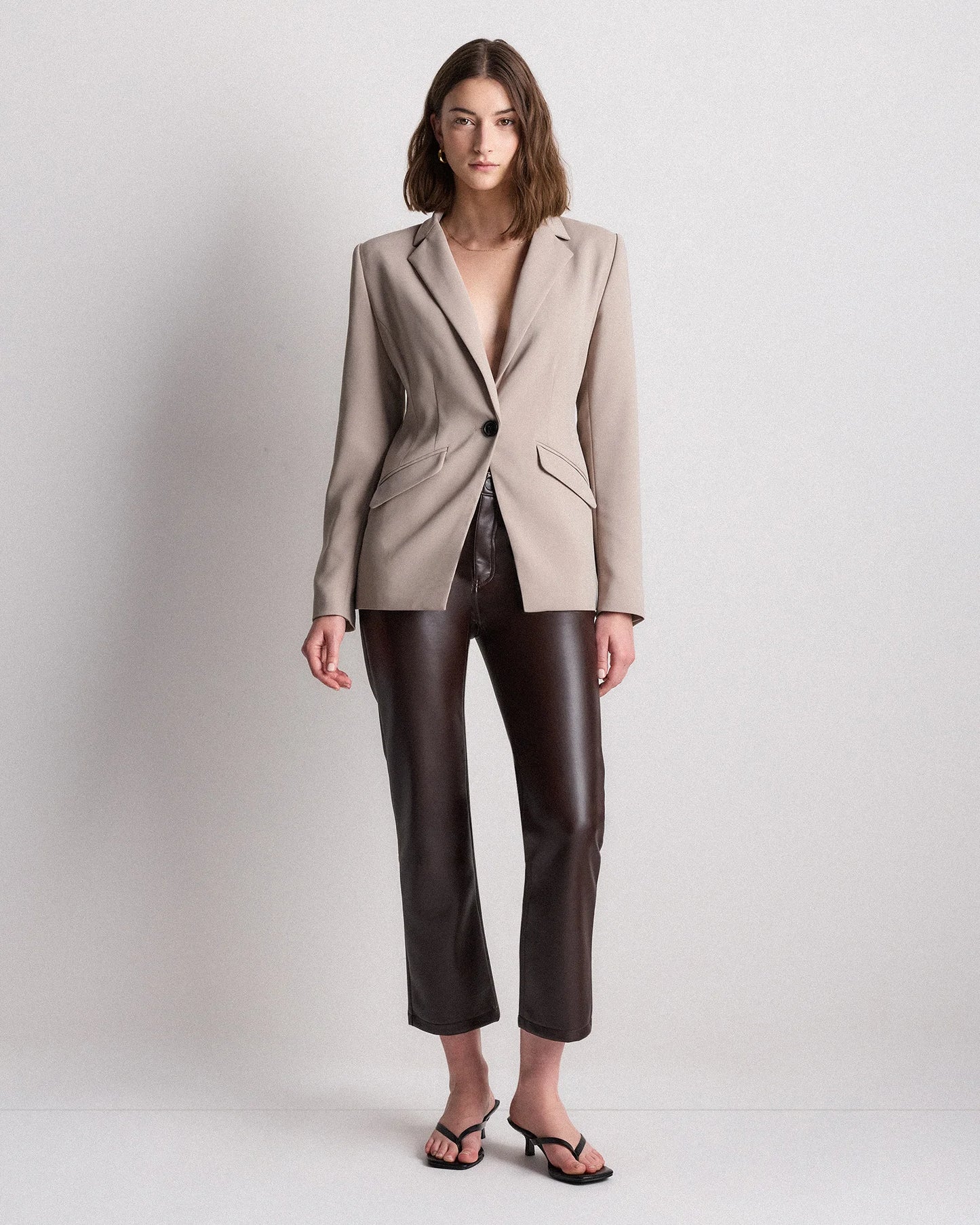 Stretch Crepe Cinched Waist Blazer - XS / Sand