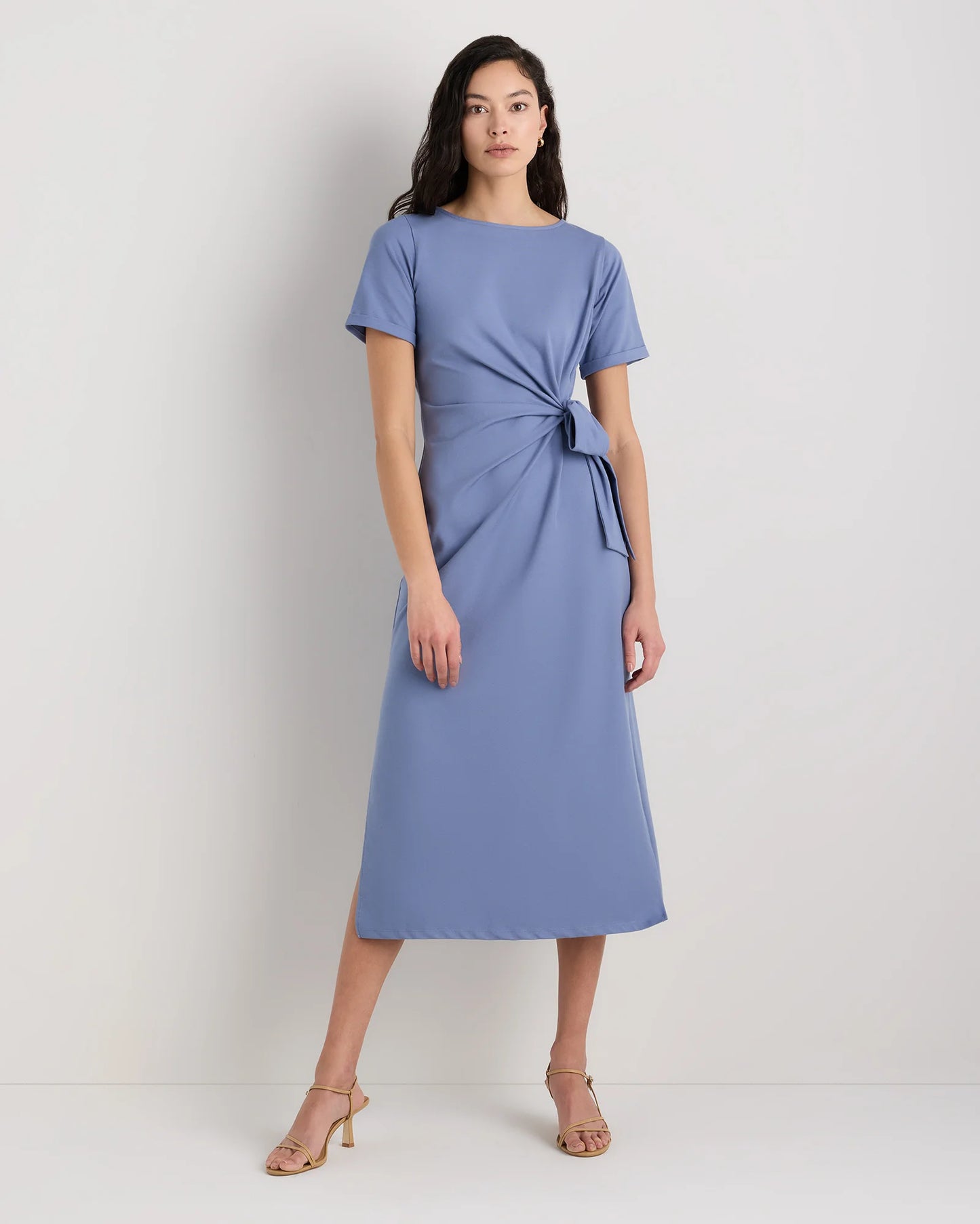 Stretch Cotton Jersey Side Tie Midi Dress - XS / Spiced Orange