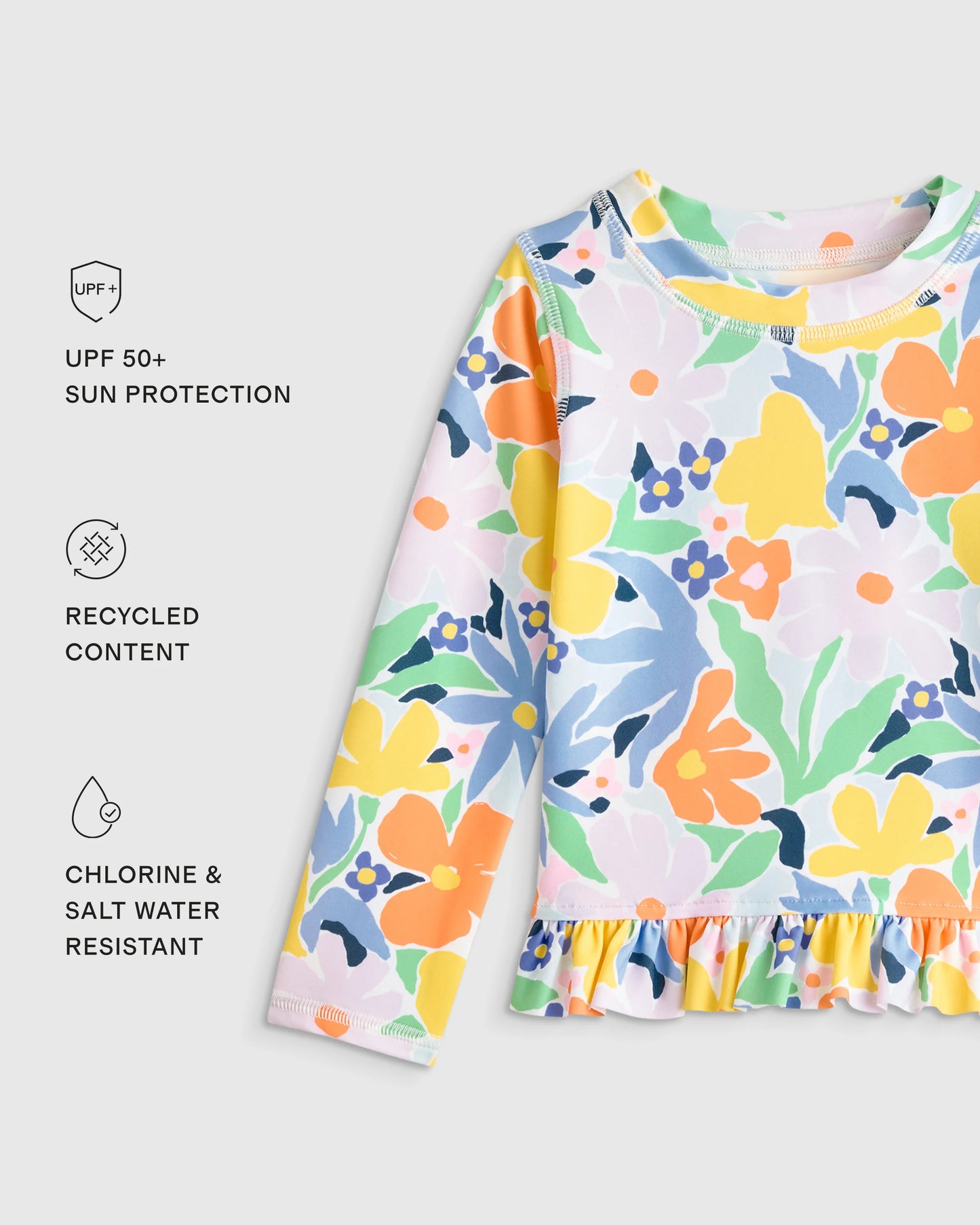 Long Sleeve Ruffle Rash Guard Two-Piece Swimsuit - 2T / Poolside Floral
