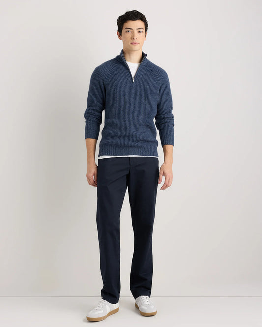 Mongolian Cashmere Fisherman Quarter Zip Sweater - S / Navy Marl