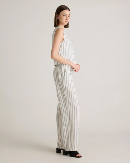 100% European Linen Pleated Trouser - 0 / Bayberry Olive