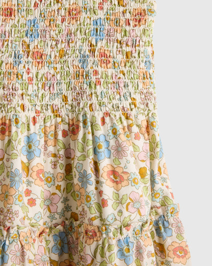 100% Organic Cotton Poplin Smocked Dress - 6 / Apricot Ditsy Floral