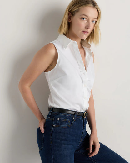 Organic Stretch Cotton Tailored Sleeveless Shirt - XS / Classic White