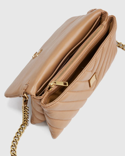 Italian Leather Quilted Wallet Crossbody - One Size / Black/Gold