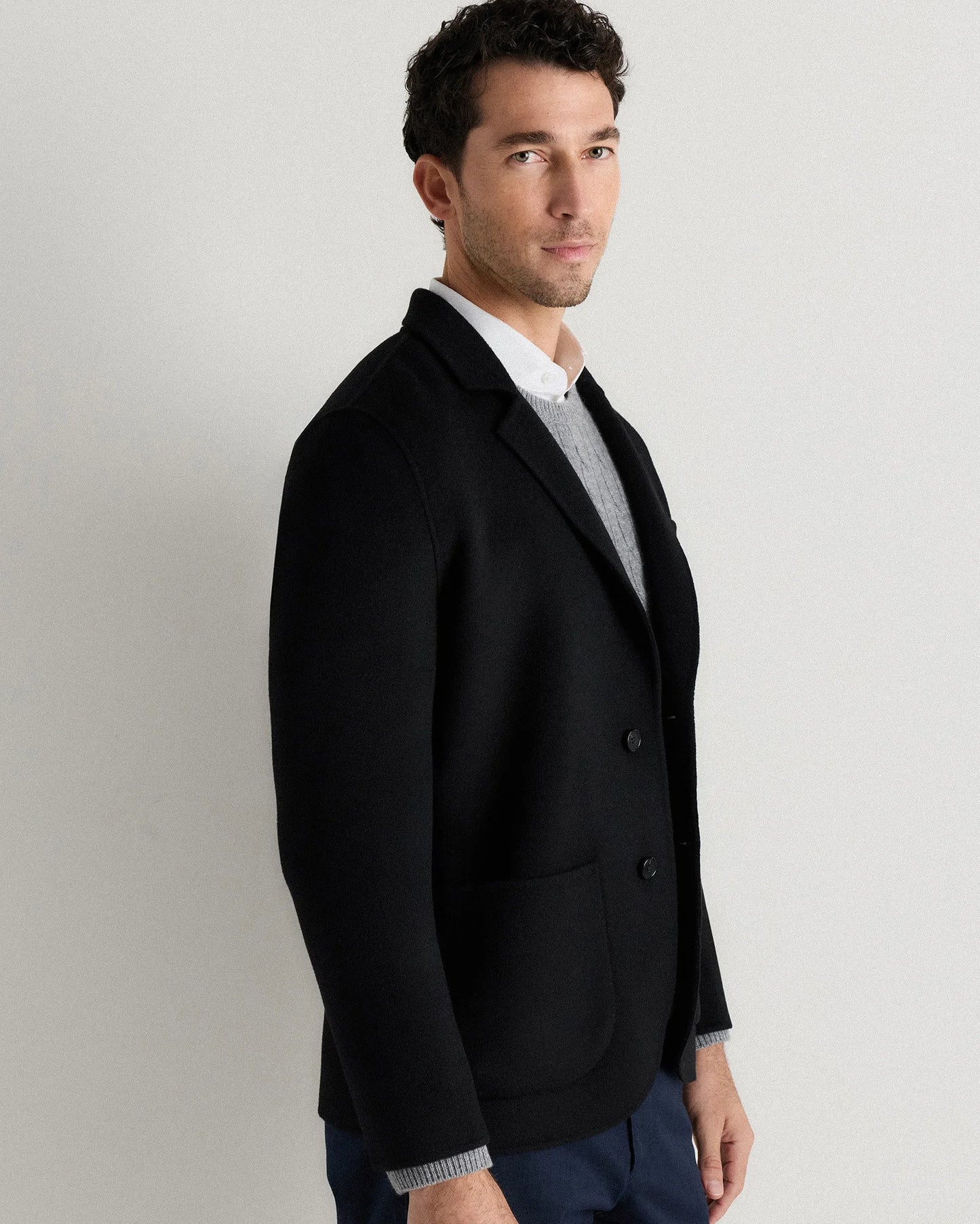 100% Mongolian Cashmere Double-Faced Chore Blazer - S / Heather Charcoal