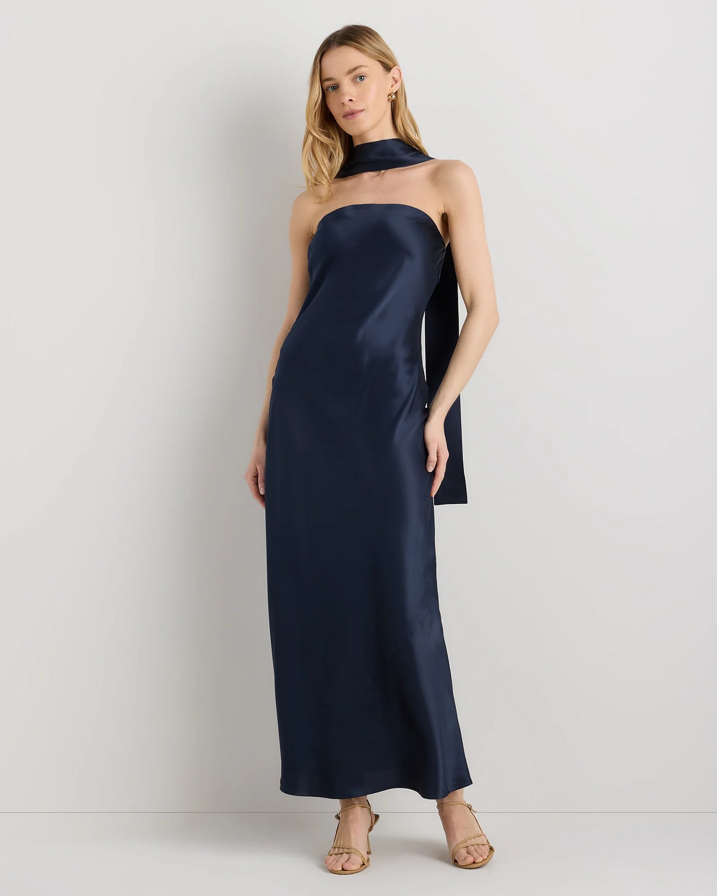 100% Washable Silk Strapless Scarf Maxi Dress - XS / Black