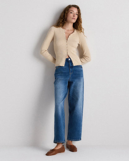 Cotton Cashmere Fitted Ribbed Cardigan - XS / Mocha Heather