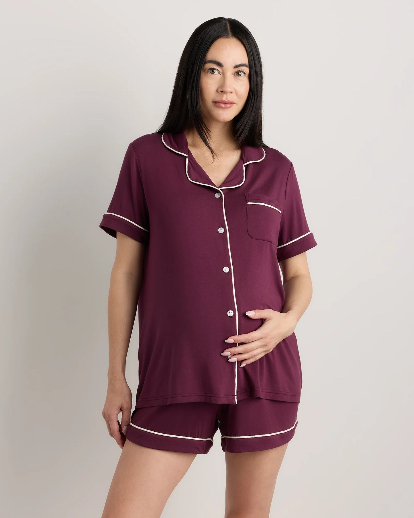 Bamboo Jersey Maternity Short Sleeve Pajama Set - XS / Wine Tasting Red