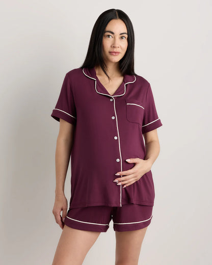 Bamboo Jersey Maternity Short Sleeve Pajama Set - XS / Wine Tasting Red