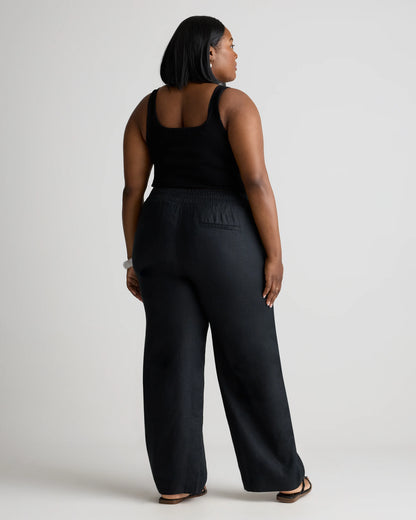 100% European Linen Wide Leg Pants - 1X / Black