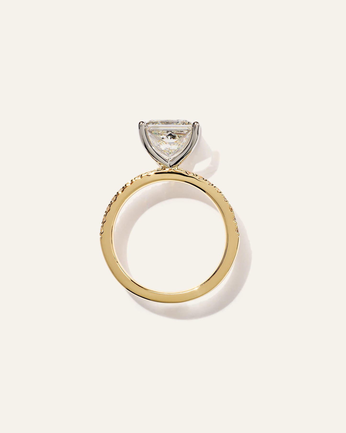 Lab Grown Diamond Princess Petite Pave Engagement Ring - 3ct - 4 / Yellow Gold